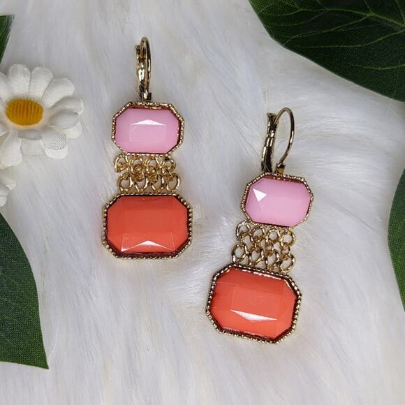 Nwt Chain Link Creamsicle and Pink Earrings - Picture 8 of 8